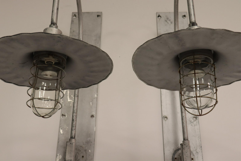 Pr. Vintage Industrial Silvered Metal Wall Lights