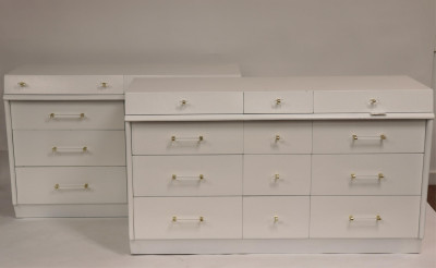 Pr Mid Century White Lacquer & Lucite Dressers