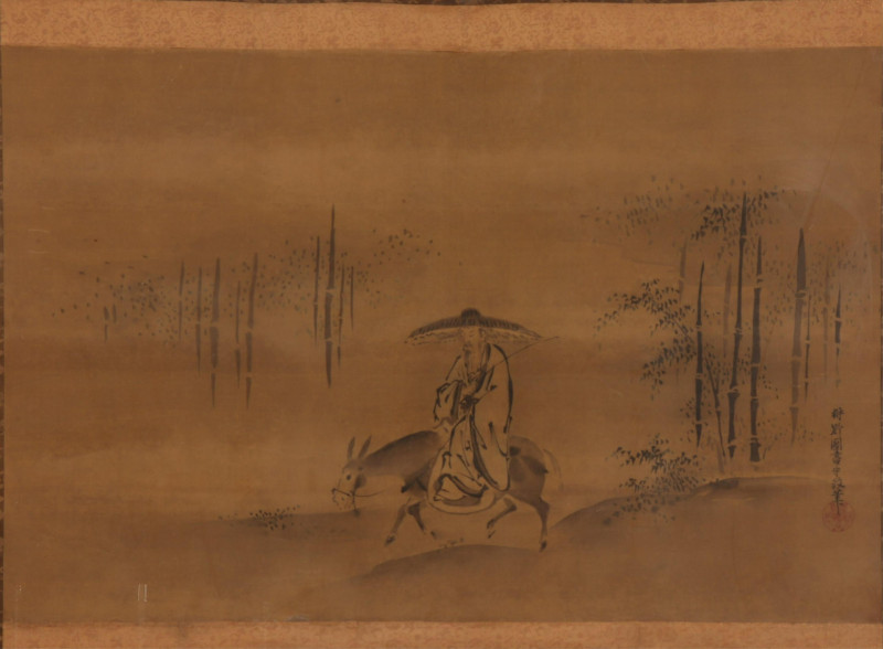 Kano Tanshin Morimosa, Bamboo w/ Figure, ink /silk