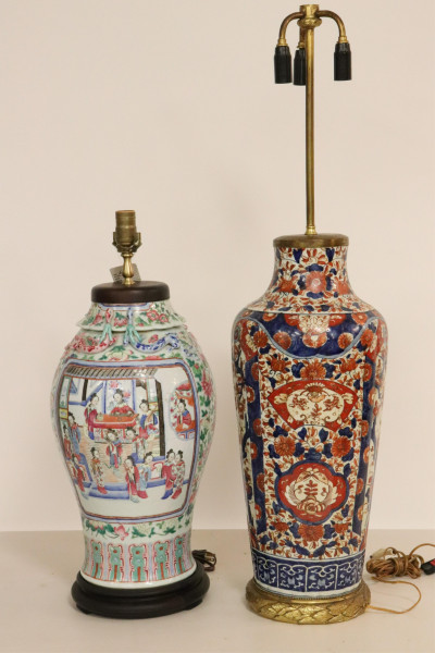 Large Imari and Famille Rose Vases Mounted as Lamp