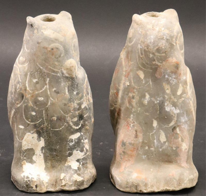 Two Han Dynasty Pottery Owls