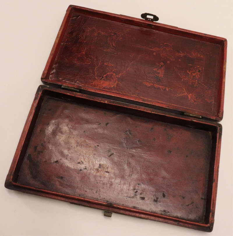 Leather Painted Box and Cigarette Case