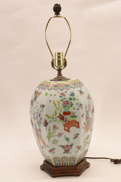 Famille Rose Hexagonal Vase as Lamp