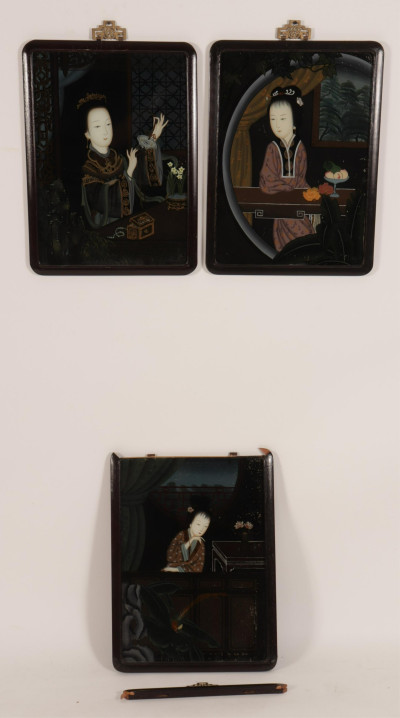 Set of Three Chinese Reverse Painting on Glass