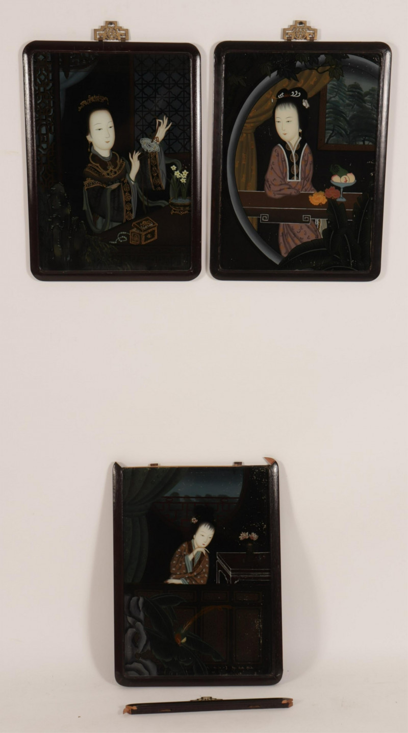 Set of Three Chinese Reverse Painting on Glass
