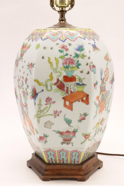 Famille Rose Hexagonal Vase as Lamp
