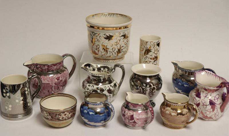12 Wedgwood Lustre Pitchers, Vases, Mug & Bowl