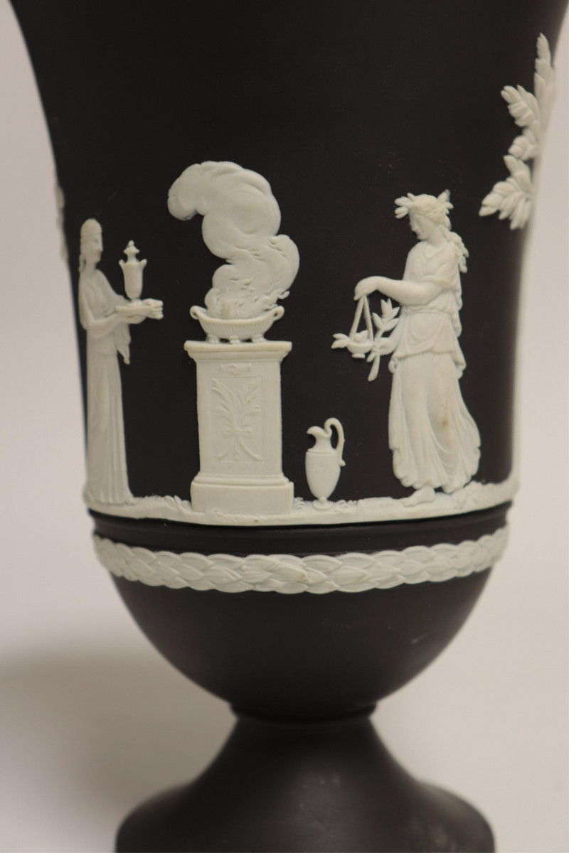 Wedgwood Black Basalt Pedestal Bowl & Vase