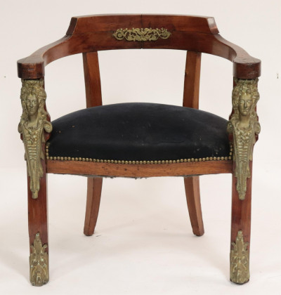 Image for Lot Empire Style Brass Mounted Desk Chair, 19th C.