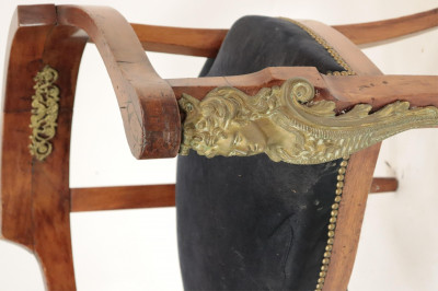 Empire Style Brass Mounted Desk Chair, 19th C.