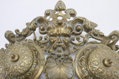 2 Victorian Brass Inkwells & Tray