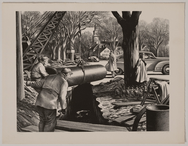 Edward Arthur Wilson - Untitled (Pipeline construction in a New England town)