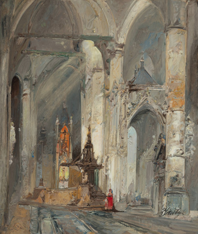 Image for Lot Jan de Vogel - Cathedral Interior in Prayer