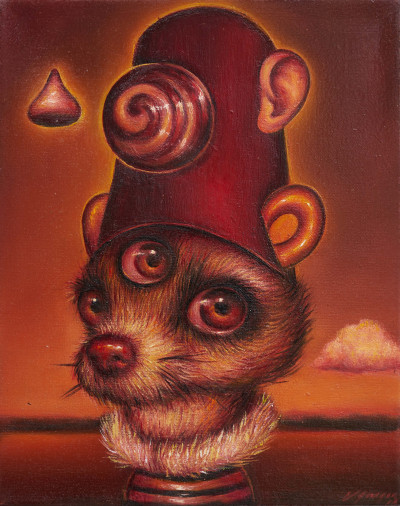 Veronica Jaeger - Wise Dog with Red Hat