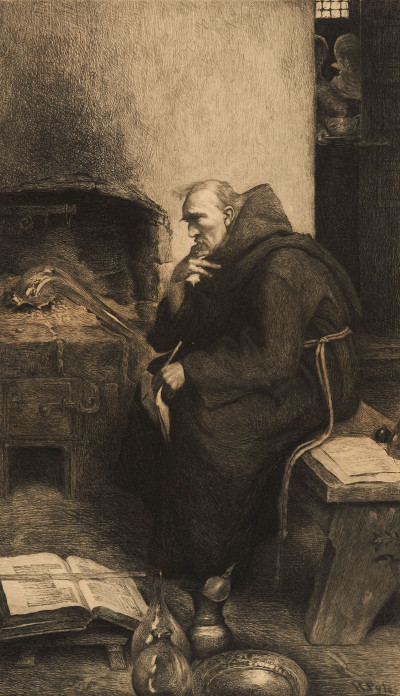 Image for Lot W.H.W Bicknell After Howard Pyle - Untitled (Monk writing)