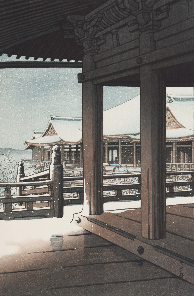 Hasui Kawase - Snow Fall at Kiyomizu Temple, Kyoto