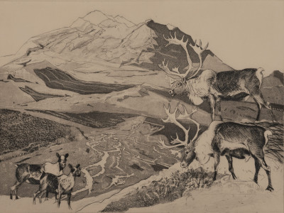 Image for Lot Don Crouch - Untitled (Caribou and mountains)