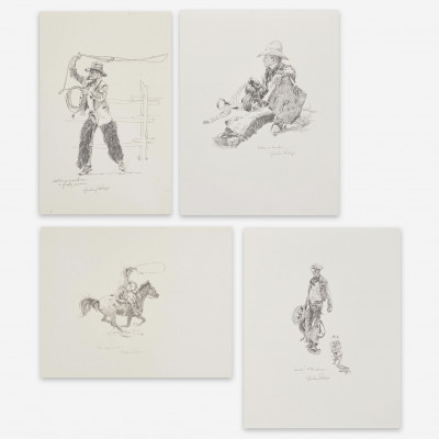 Gordon Phillips - Group, four (4) sketches of cowboys with lassos