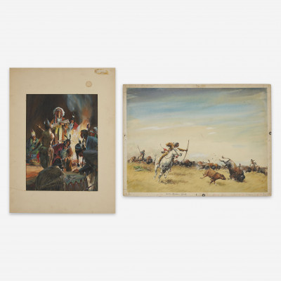Image for Lot Unknown Artist - Group, two (2) Scenes from Native American's perspective