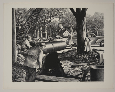 Edward Arthur Wilson - Untitled (Pipeline construction in a New England town)