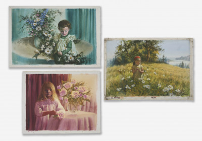 Image for Lot Stephen Pearson - Group, three (3) Children with flowers