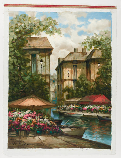Pierre Latour - Flower Market Along The Canal