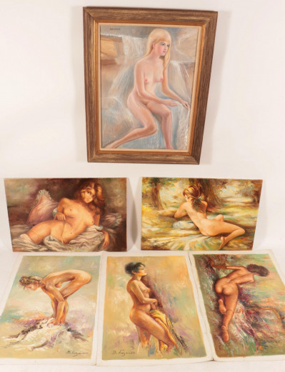 Image for Lot Group of Six Nudes Oil on Canvas, 20th C