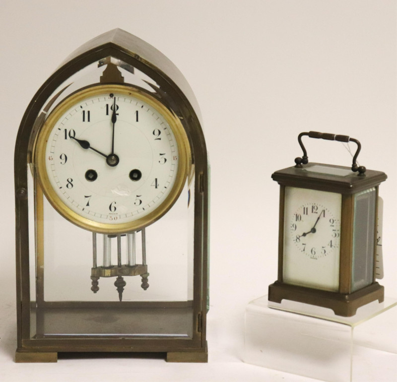 Two Clocks: French Carriage & Gothic-Arched Mantel