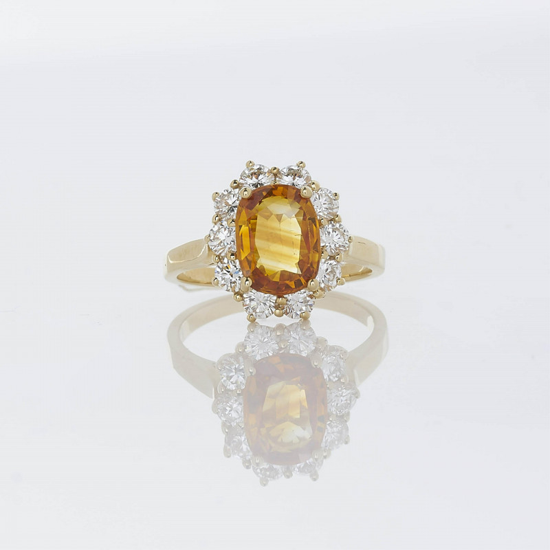 Golden Ceylon Sapphire and Diamond Ring