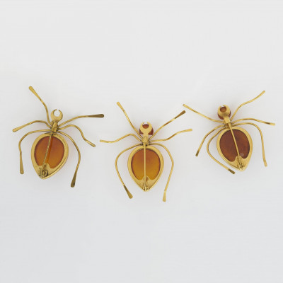 Set of Three Amber &amp; Gold Ants
