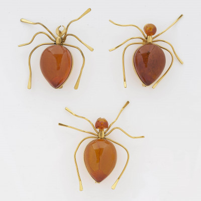 Set of Three Amber &amp; Gold Ants