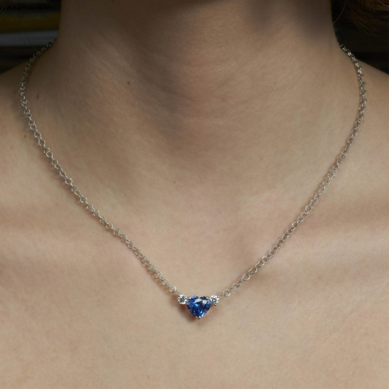 Heart Shaped Ceylon Sapphire &amp; Diamond Pendant