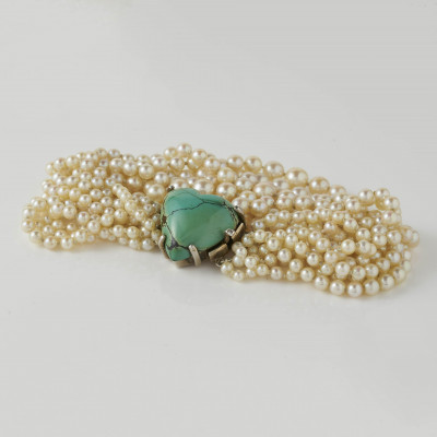 Image for Lot 10 Strand Pearl Bracelet with Turquoise Clasp