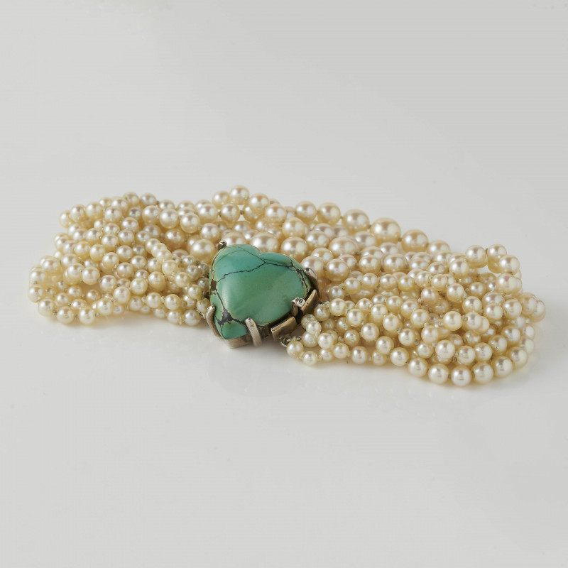 10 Strand Pearl Bracelet with Turquoise Clasp