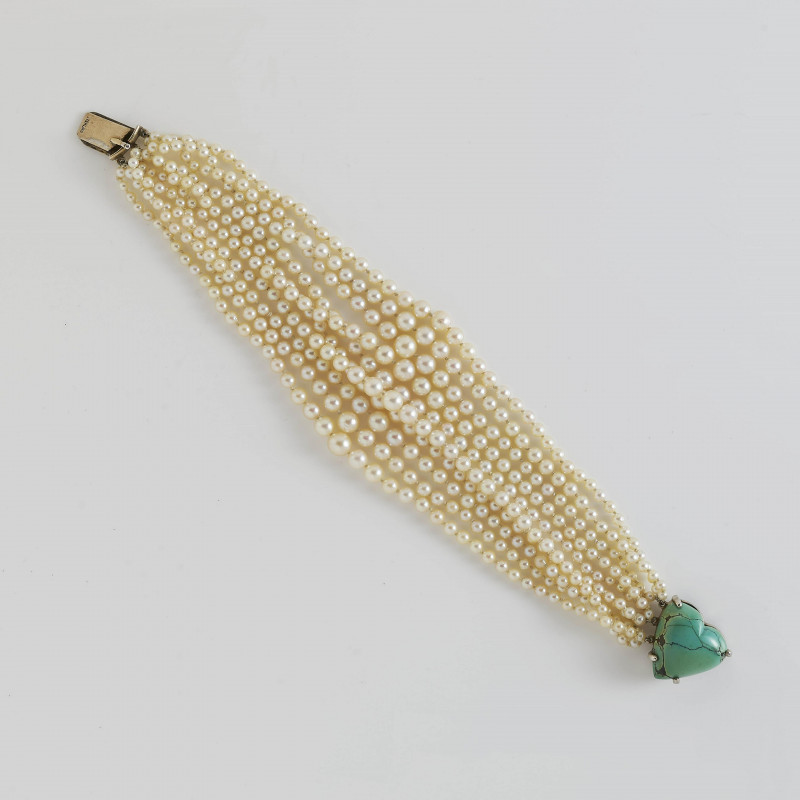 10 Strand Pearl Bracelet with Turquoise Clasp