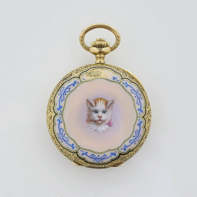 Tiffany &amp; Co Ladies Enamel Kitten Pocket Watch