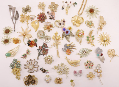 Large Group of Vintage Flower Costume Jewelry