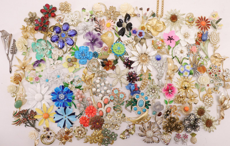 Large Group of Vintage Flower Costume Jewelry