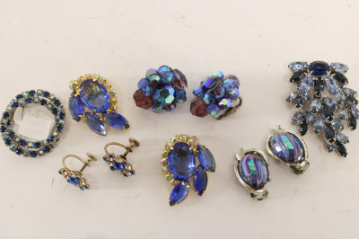 Large Group of Vintage Blue Costume Jewelry