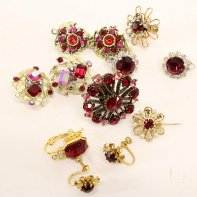 Large Group of Red &amp; Pink Costume Jewelry