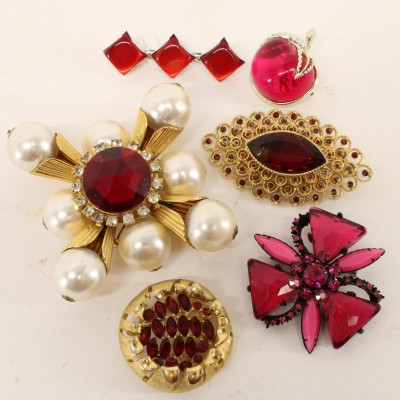 Large Group of Red &amp; Pink Costume Jewelry
