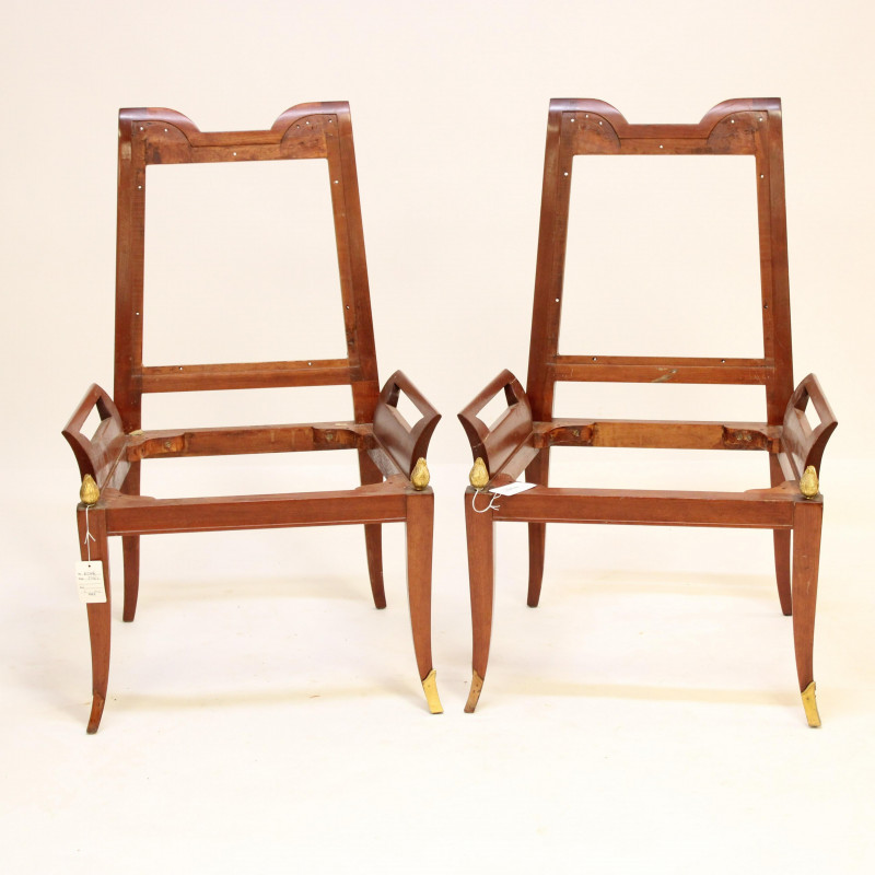 Pair of Art Deco Gilt Metal Mounted Side Chairs