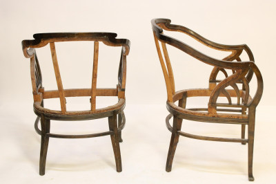 Pair English Art Nouveau Stained Birch Armchairs