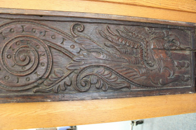 Contemp. Custom Bed, Baroque Oak Relief Panels