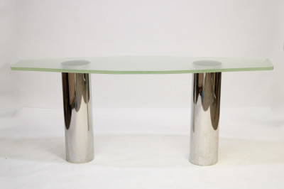 Image for Lot Pair 1970's Chrome &amp; Textured Glass Consoles