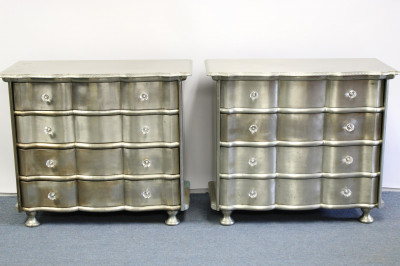 Image for Lot Pr. Contemporary Four Drawer Metal Veneer Dressers