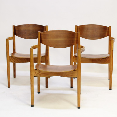 3 Jens Risom Wooden Armchairs