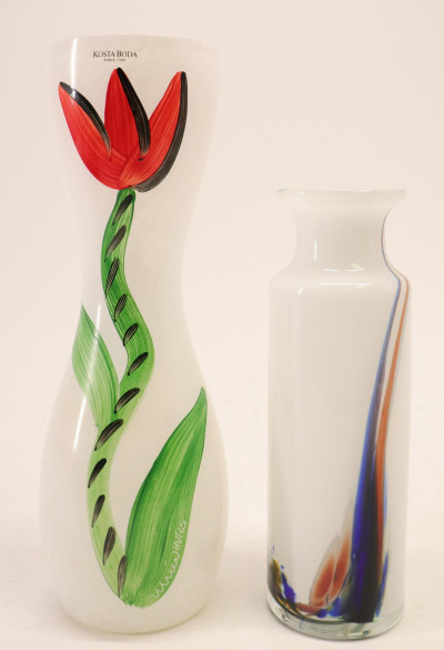 2 Colorful Glass Vases; Lutken, Holmegaard, Kosta