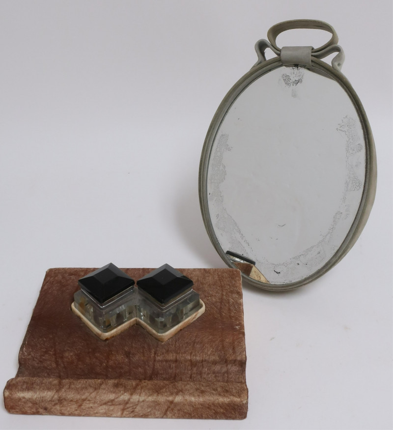 Cowhide Upholstered Inkwell &amp; Mirror