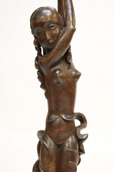 French 1940's Carved Figural Beechwood Lamp